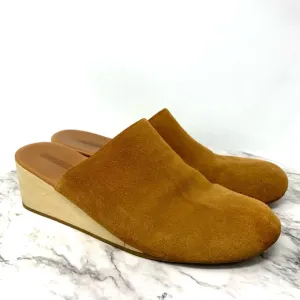 Rachel Comey Sucasa Slipper Suede Wood Wedge Mules 8.5 Bohemian Minimalist Retro