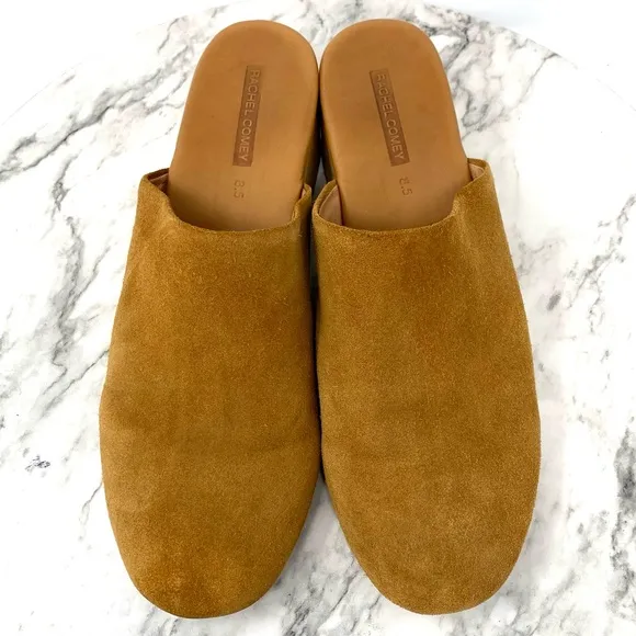 Rachel Comey Sucasa Slipper Suede Wood Wedge Mules 8.5 Bohemian Minimalist Retro