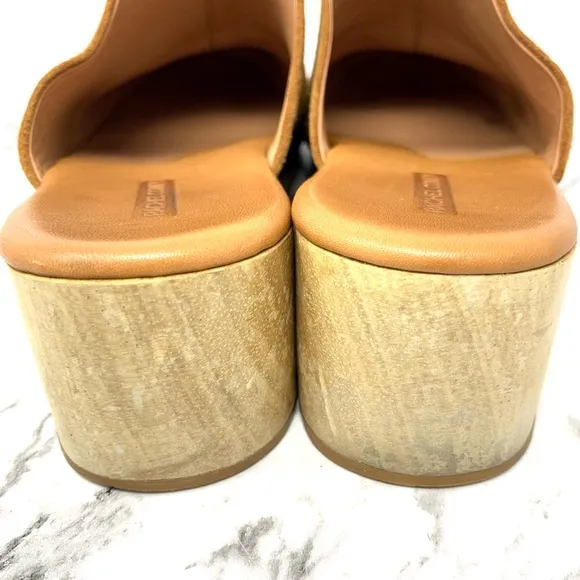 Rachel Comey Sucasa Slipper Suede Wood Wedge Mules 8.5 Bohemian Minimalist Retro