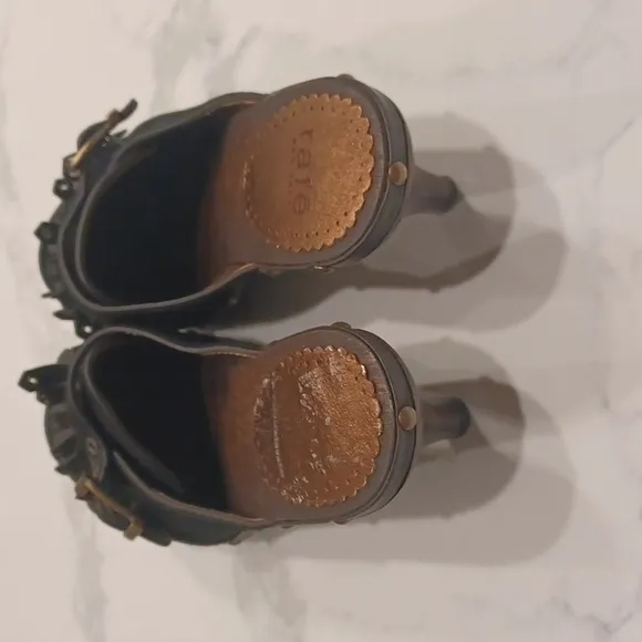 RAFE NEW YORK SPAIN SUEDE FRINGED WOODEN SOLE MULES HEELS WOMENS SIZE 38, 7.5