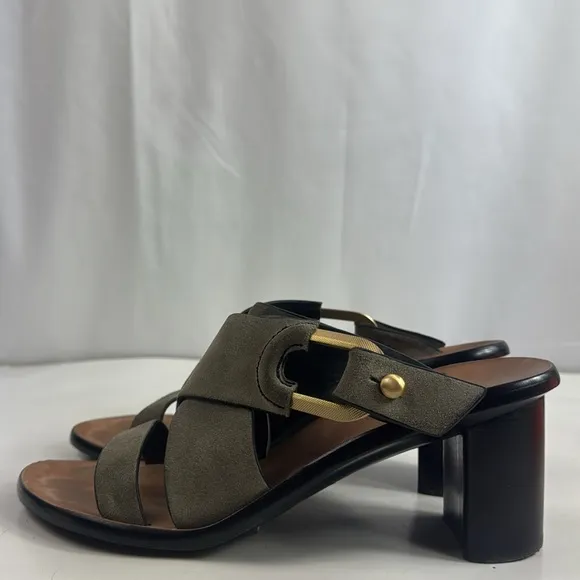 Rag &amp; Bone August Safari Khaki Suede Leather Women's Mules