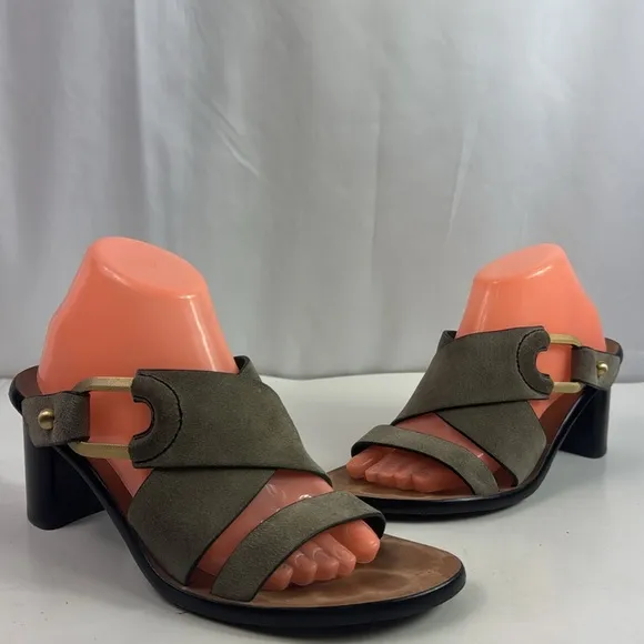 Rag &amp; Bone August Safari Khaki Suede Leather Women's Mules