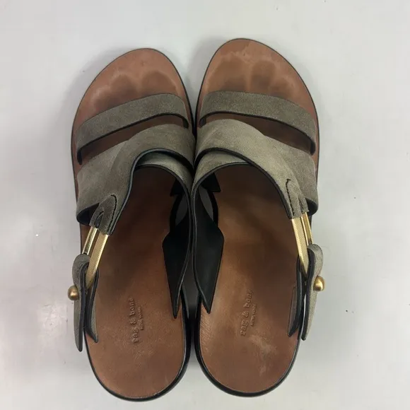 Rag &amp; Bone August Safari Khaki Suede Leather Women's Mules