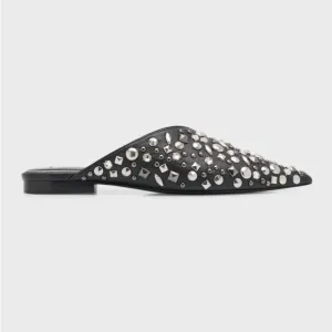 Rag &amp; Bone Victory Treasure Leather Slipper Mules Size EU 39.5 Black Stud Bling
