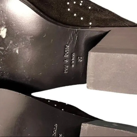 Rag and Bone Westin Black Suede Heeled Mules, Silver Studded, Square Toe, Size 7