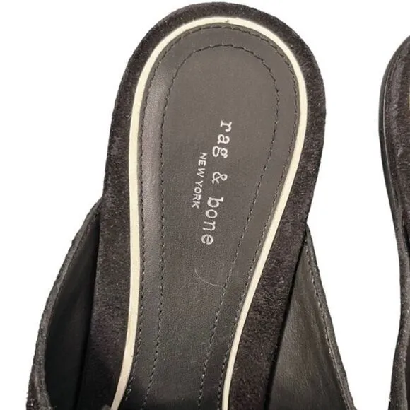 Rag and Bone Westin Black Suede Heeled Mules, Silver Studded, Square Toe, Size 7