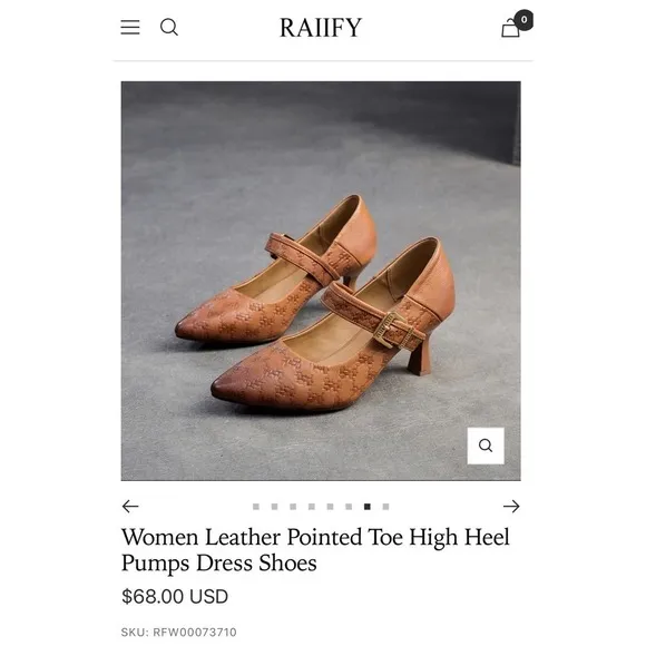 Raiify Sheepskin Leather Pointed Toe Heels Women's Size 8 Heel 7 Cm