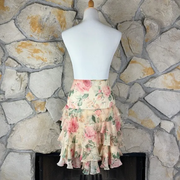 Ralph Lauren Blue Label Tiered Silk Skirt Heirloom Rose | M