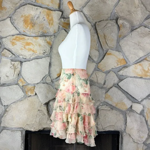 Ralph Lauren Blue Label Tiered Silk Skirt Heirloom Rose | M