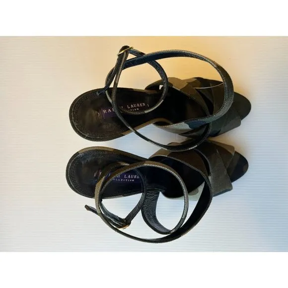 Ralph Lauren Collection Camo Canvas Strappy Heels, Size 9