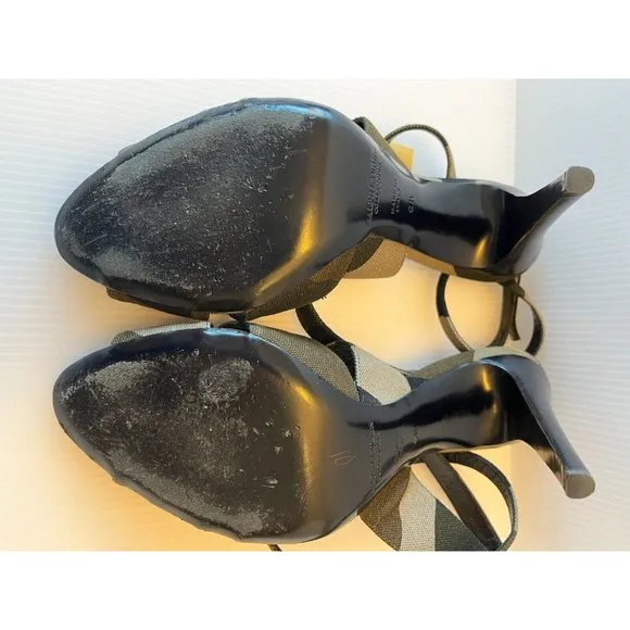 Ralph Lauren Collection Camo Canvas Strappy Heels, Size 9