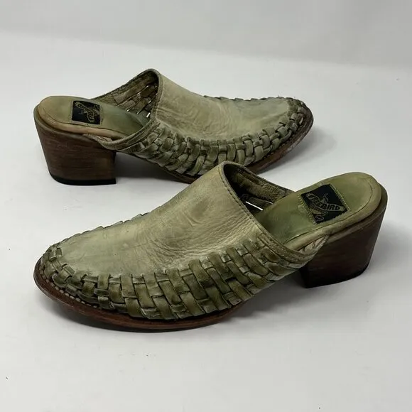 RARE Freebird Sofia leather mules woven green women 6