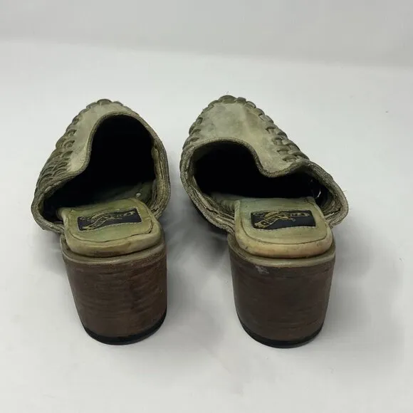 RARE Freebird Sofia leather mules woven green women 6