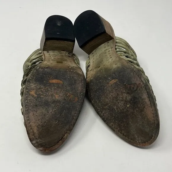 RARE Freebird Sofia leather mules woven green women 6
