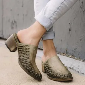 RARE Freebird Sofia leather mules woven green women 6