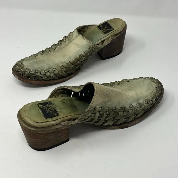 RARE Freebird Sofia leather mules woven green women 6