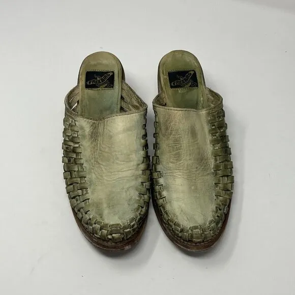 RARE Freebird Sofia leather mules woven green women 6