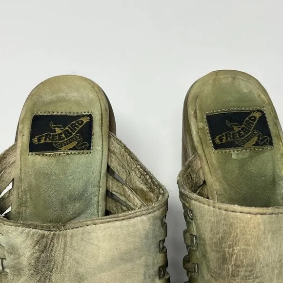 RARE Freebird Sofia leather mules woven green women 6