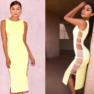 RARE HOUSE OF CB 'Phedra' Yellow Crystal Embellished Dress NWOT