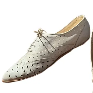 Rare Vintage 80s Women's White Perforated Lace-Up Leather Shoes Italy sz 7.5 Pl