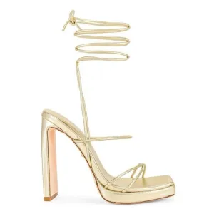 RAYE Women's Laser Strappy Ankle Wrap Leather Heels in Gold SZ 8.5