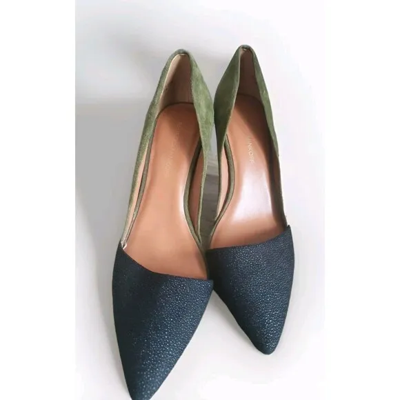 Rebecca Minkoff Heels Women's Size 10 Suede Olive Green Black Textured Heel