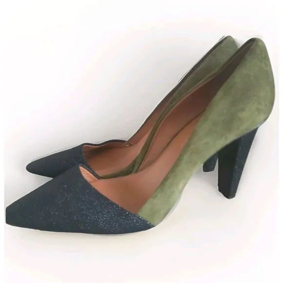 Rebecca Minkoff Heels Women's Size 10 Suede Olive Green Black Textured Heel