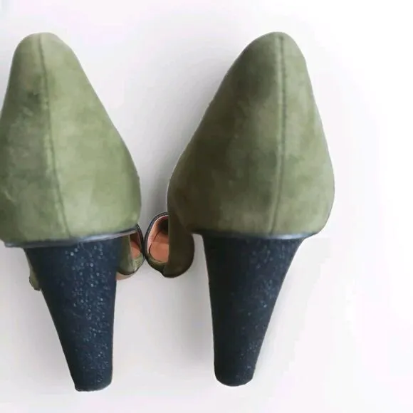 Rebecca Minkoff Heels Women's Size 10 Suede Olive Green Black Textured Heel