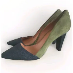 Rebecca Minkoff Heels Women's Size 10 Suede Olive Green Black Textured Heel