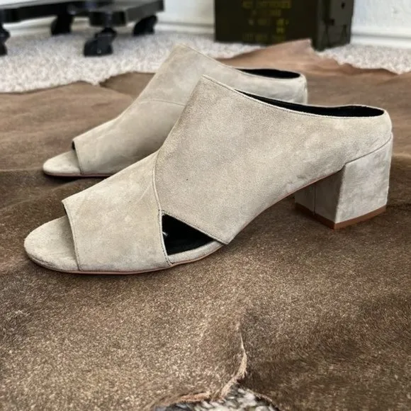 Rebecca Minkoff  Slate Ingrid Suede Open Toe Mules/Slides