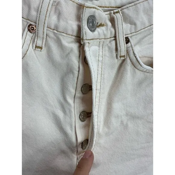 RE/DONE Women’s 70s High Rise Stove Pipe Button Fly Vintage White Worn Jeans 27