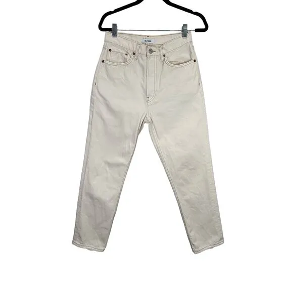 RE/DONE Women’s 70s High Rise Stove Pipe Button Fly Vintage White Worn Jeans 27