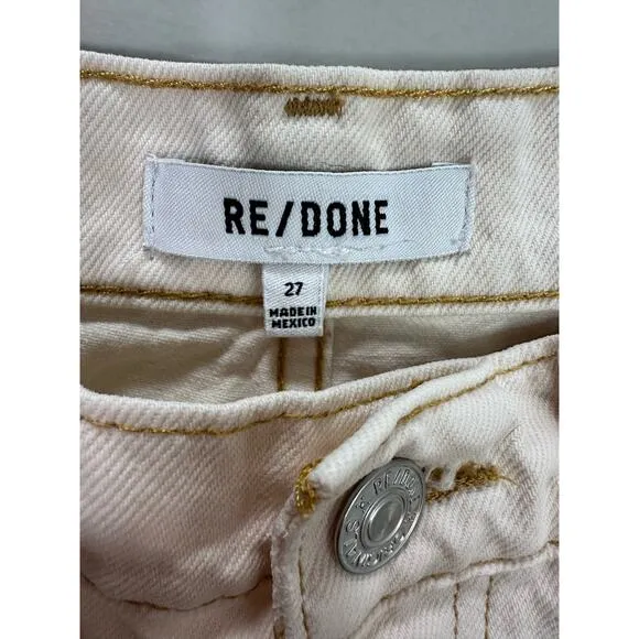 RE/DONE Women’s 70s High Rise Stove Pipe Button Fly Vintage White Worn Jeans 27