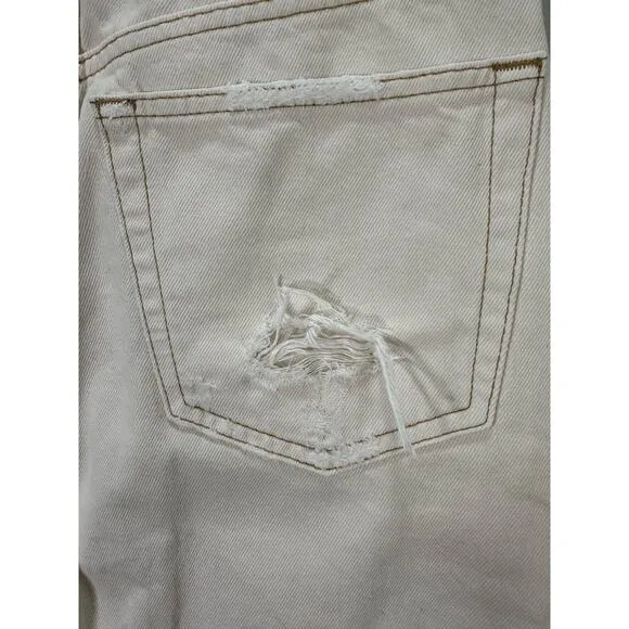 RE/DONE Women’s 70s High Rise Stove Pipe Button Fly Vintage White Worn Jeans 27