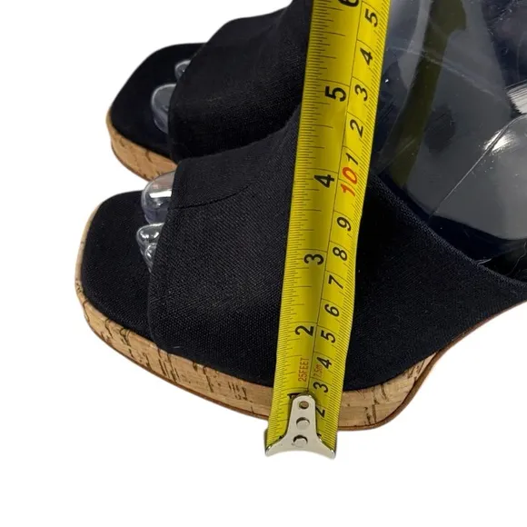 REFORMATION Cork Slide Platform Open Toe Mules Womens Size 6.5 Black And Cork