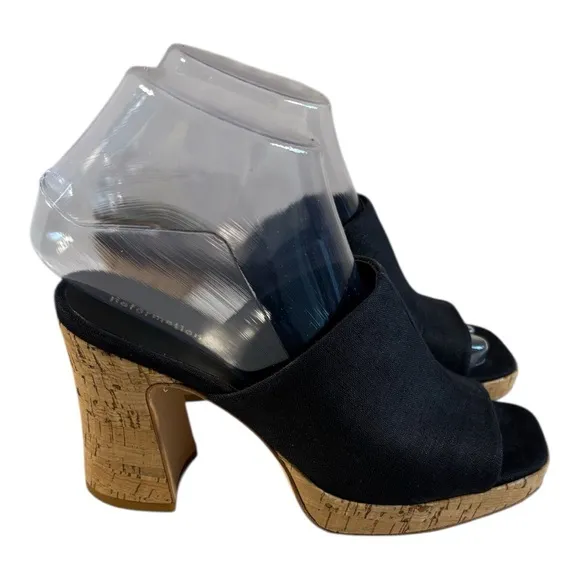 REFORMATION Cork Slide Platform Open Toe Mules Womens Size 6.5 Black And Cork