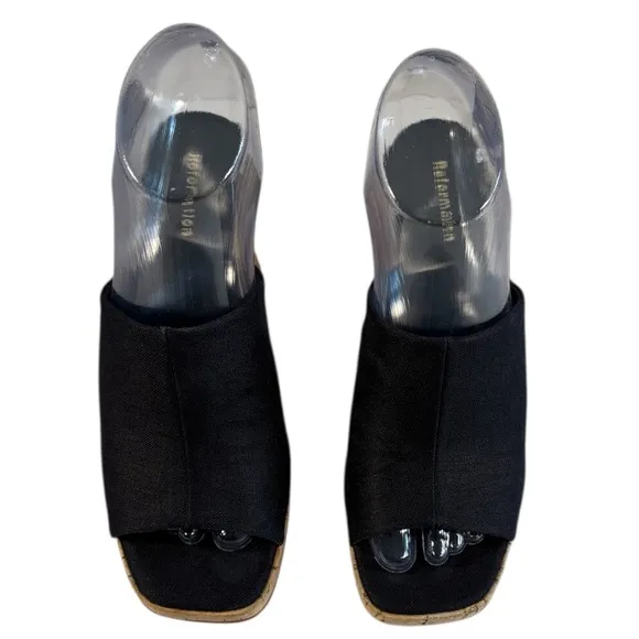 REFORMATION Cork Slide Platform Open Toe Mules Womens Size 6.5 Black And Cork