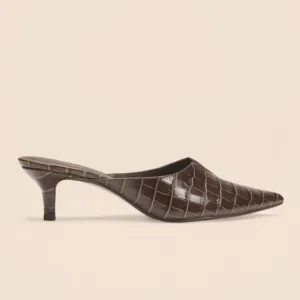 Reformation Cynthia Mule Chocolate Brown Leather Size 9M Kitten Heel