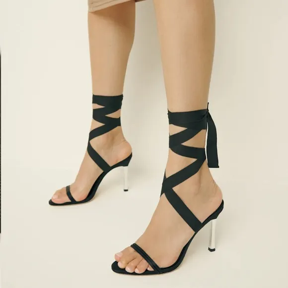 Reformation Elegant Black Strappy Heels