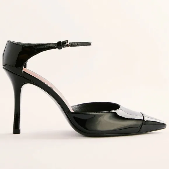 Reformation Kenny Bare Pump Leather Heels Black Pointed Toe