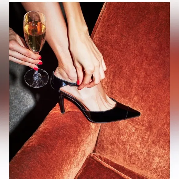 Reformation Kenny Bare Pump Leather Heels Black Pointed Toe