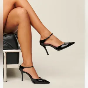 Reformation Kenny Bare Pump Leather Heels Black Pointed Toe