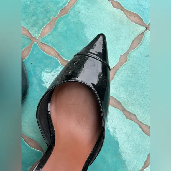 Reformation Kenny Bare Pump Leather Heels Black Pointed Toe