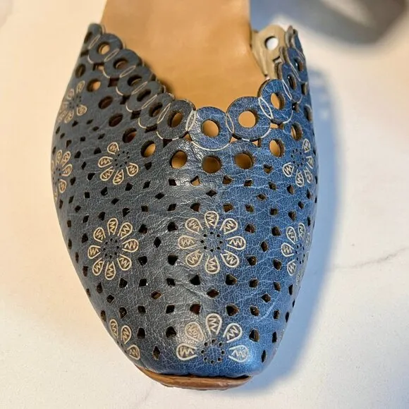 Reiker D'Orsay Blue Woman's Mary Jane Heel Court Leather Sandals Size 40 (9-9.5)