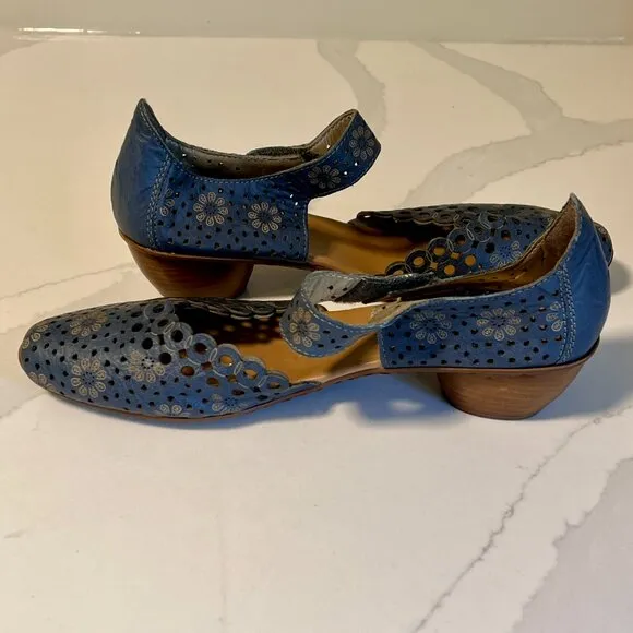 Reiker D'Orsay Blue Woman's Mary Jane Heel Court Leather Sandals Size 40 (9-9.5)