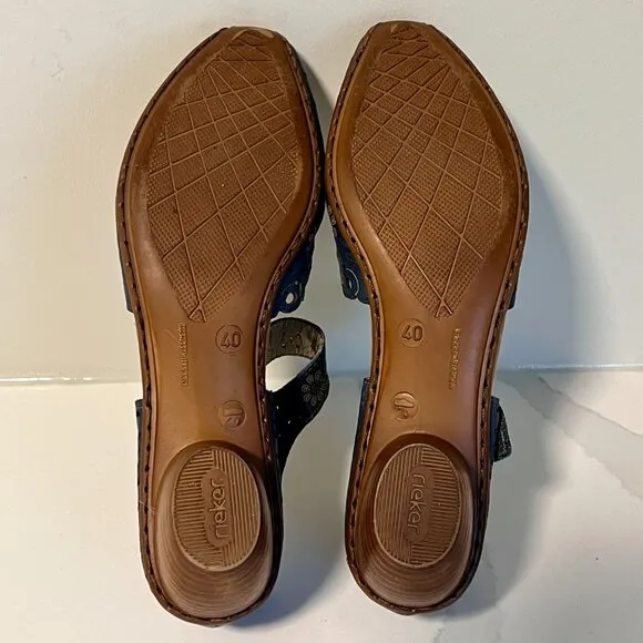 Reiker D'Orsay Blue Woman's Mary Jane Heel Court Leather Sandals Size 40 (9-9.5)