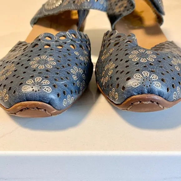 Reiker D'Orsay Blue Woman's Mary Jane Heel Court Leather Sandals Size 40 (9-9.5)