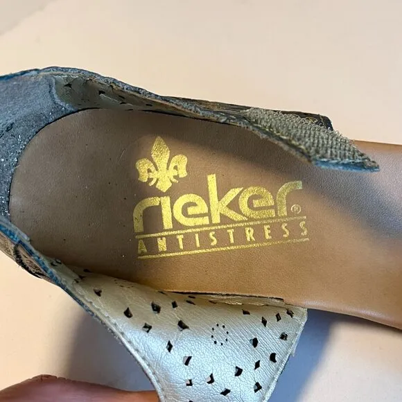 Reiker D'Orsay Blue Woman's Mary Jane Heel Court Leather Sandals Size 40 (9-9.5)