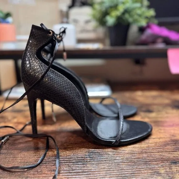 Reiss Black Coco Leather strappy heels size 41( 10US)