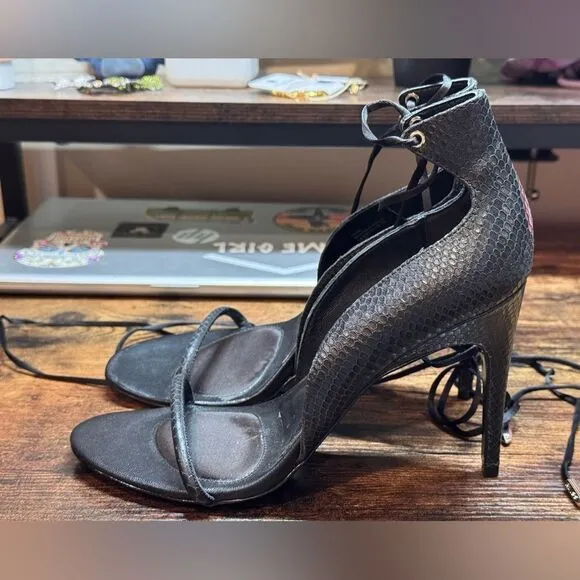 Reiss Black Coco Leather strappy heels size 41( 10US)
